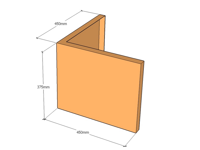 [Cor90Ext450-450-372-2] 90deg Ext Cnr 450 x 450 x 372 x 2mm