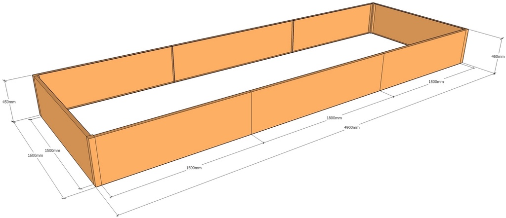 Rectangular planter 4900L x 1600W x 450T