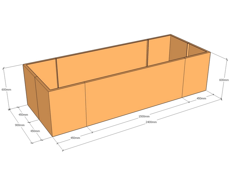 [CorPlaRec2400-900-600] Rectangular planter 2400L x 900W x 600T