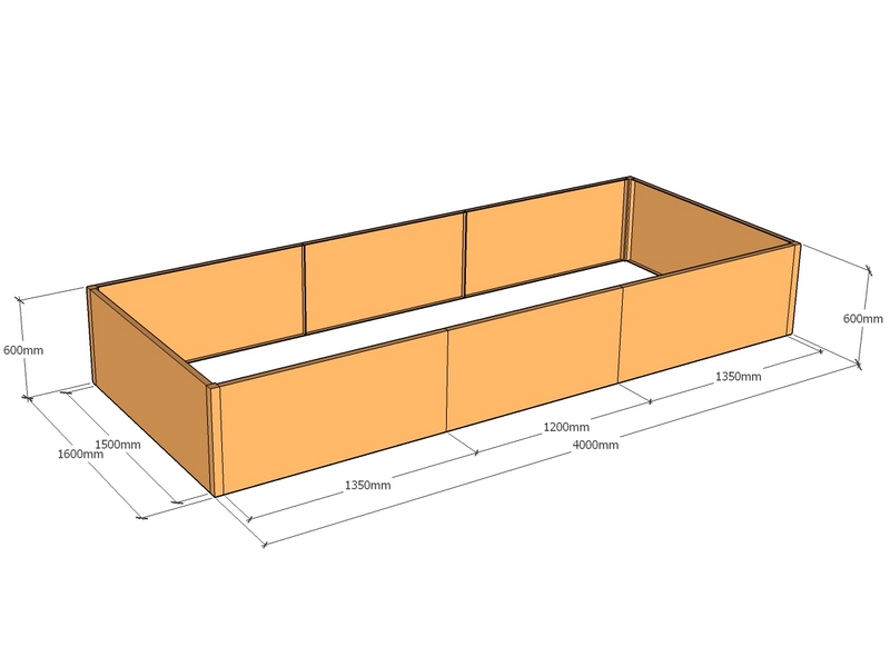 Rectangular planter 4000L x 1600W x 600T