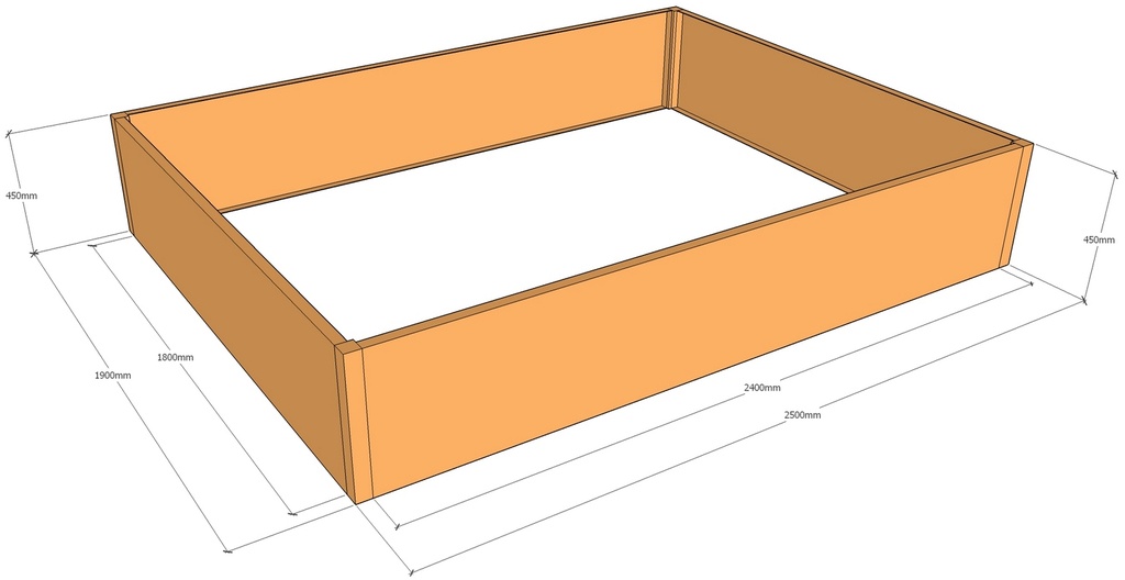 Rectangular planter 2500L x 1900W x 450T