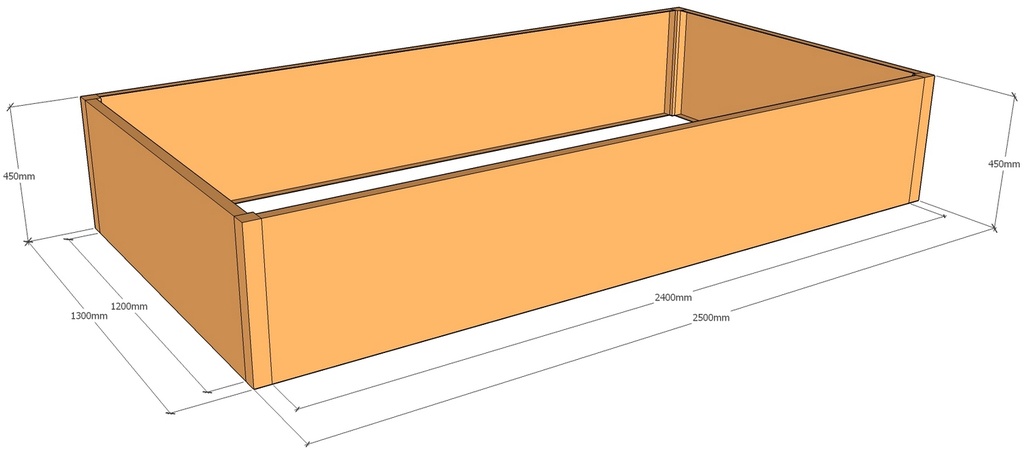 Rectangular planter 2500L x 1300W x 450T