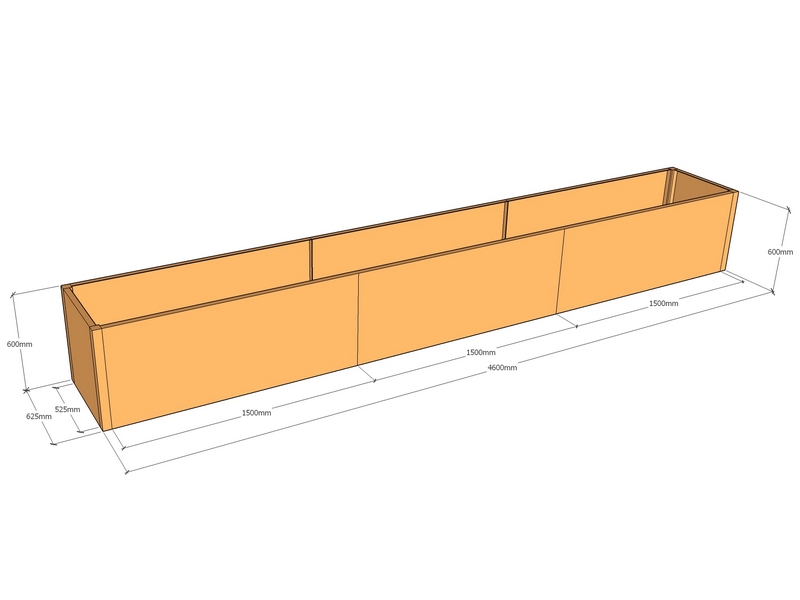 Rectangular planter 4600L x 625W x 600T