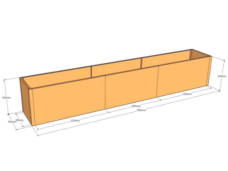Rectangular planter 3550L x 550W x 600T