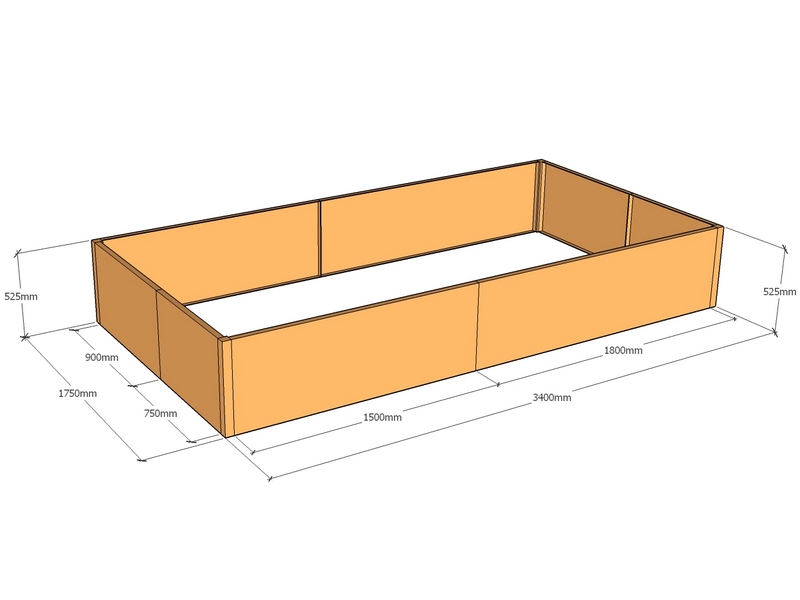 Rectangular planter 3400L x 1750W x 525T