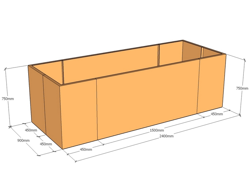 Rectangular planter 2400L x 900W x 750T