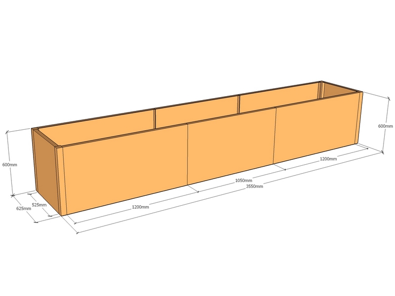 Rectangular planter 3550L x 625W x 600T