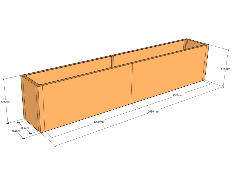 Rectangular planter 2650L x 400W x 525T