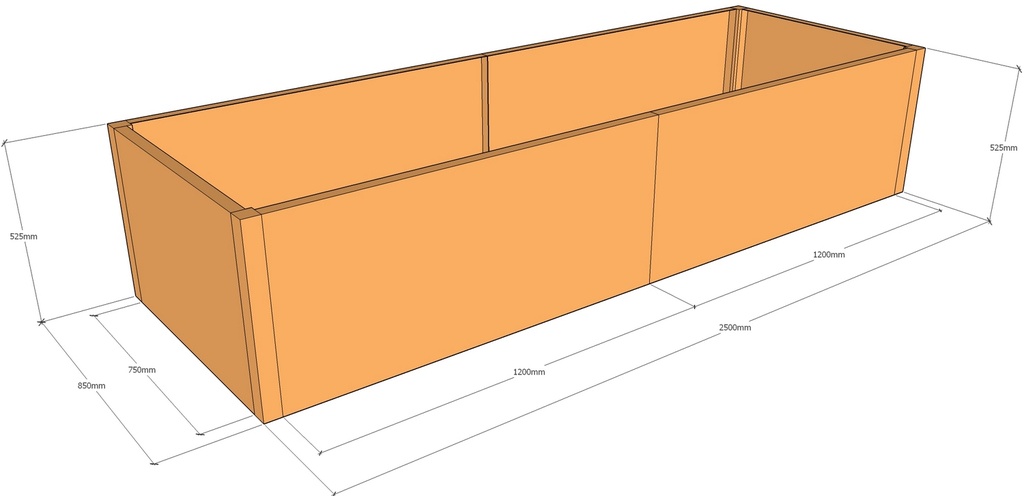 Rectangular planter 2500L x 850W x 525T