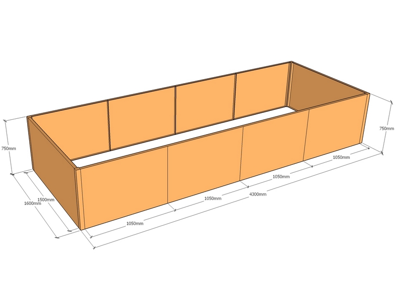 Rectangular planter 4300L x 1600W x 750T