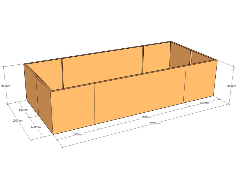 Rectangular planter 2700L x 1200W x 600T