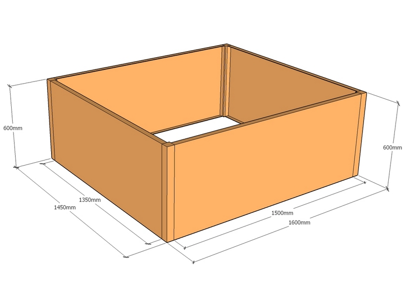 Rectangular planter 1600L x 1450W x 600T