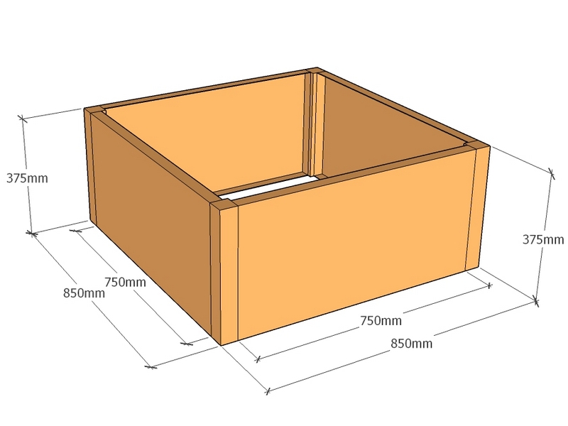 Rectangular planter 850L x 850W x 375T