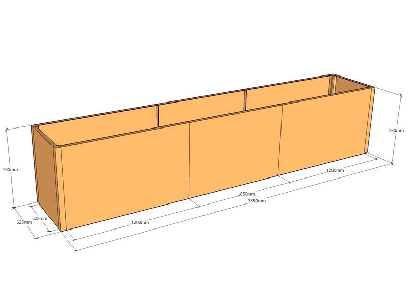 Rectangular planter 3550L x 625W x 750T