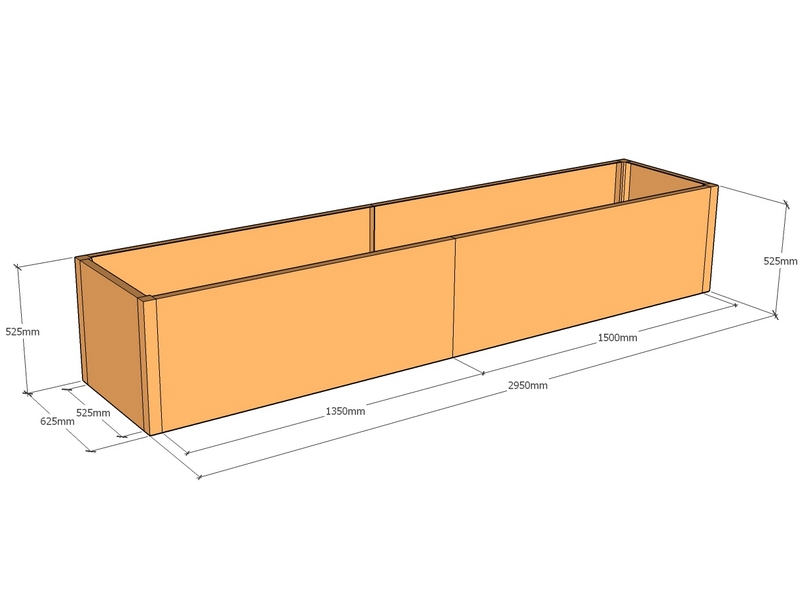 Rectangular planter 2950L x 625W x 525T