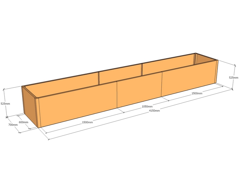 Rectangular planter 4150L x 700W x 525T