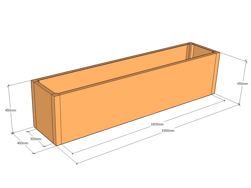 Rectangular planter 1900L x 400W x 450T