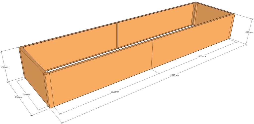 Rectangular planter 3400L x 850W x 450T