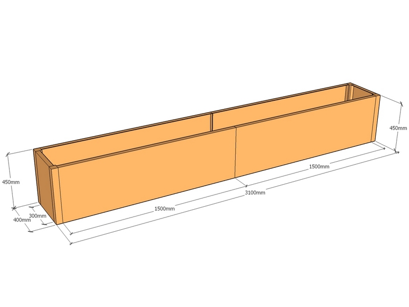 Rectangular planter 3100L x 400W x 450T