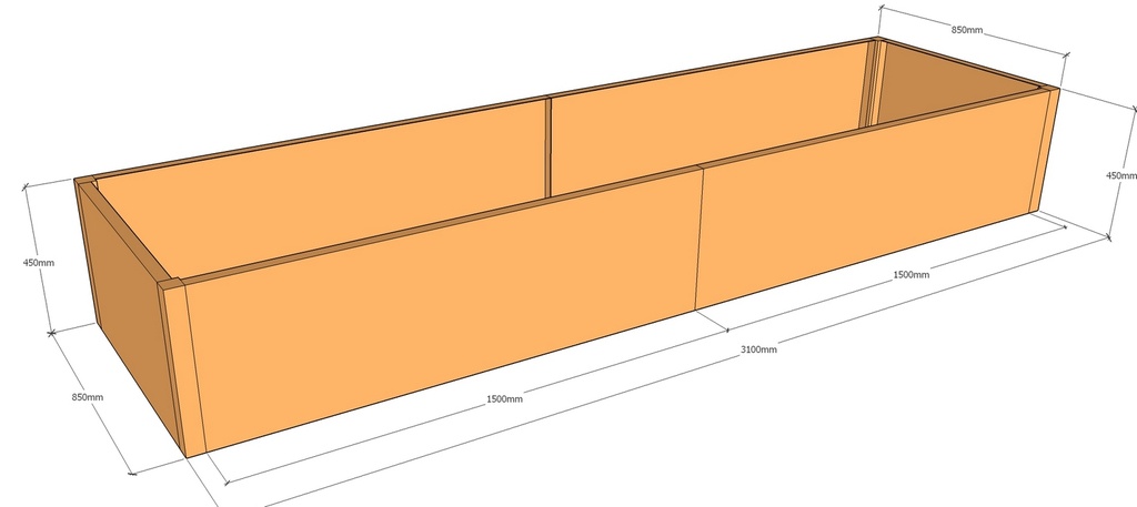 Rectangular planter 3100L x 850W x 450T