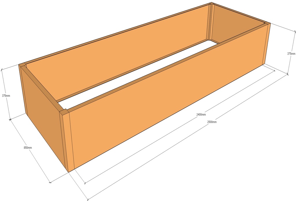 Rectangular planter 2500L x 850W x 375T