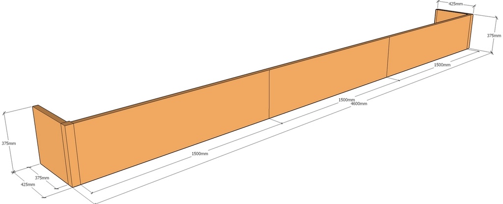 [CorPlaB4600-425-375] Backless 4600 x 425 x 375mm Tall
