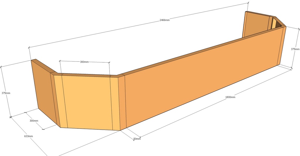 [CorPlaB45-2466-633-375] Backless 45deg 2466 x 633 x 375mm Tall