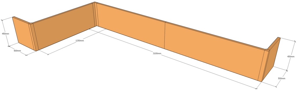 [CorPlaBL3100-1300-500-450] Backless L-shape 3100 x 1300 x 500 x 450mmTall