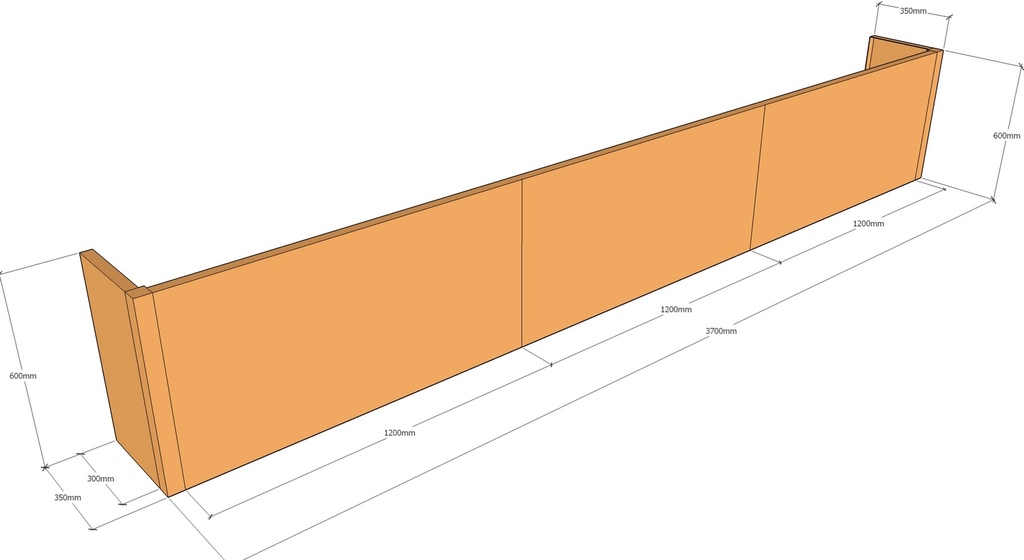 [CorPlaB3700-350-600] Backless 3700 x 350 x 600mm Tall
