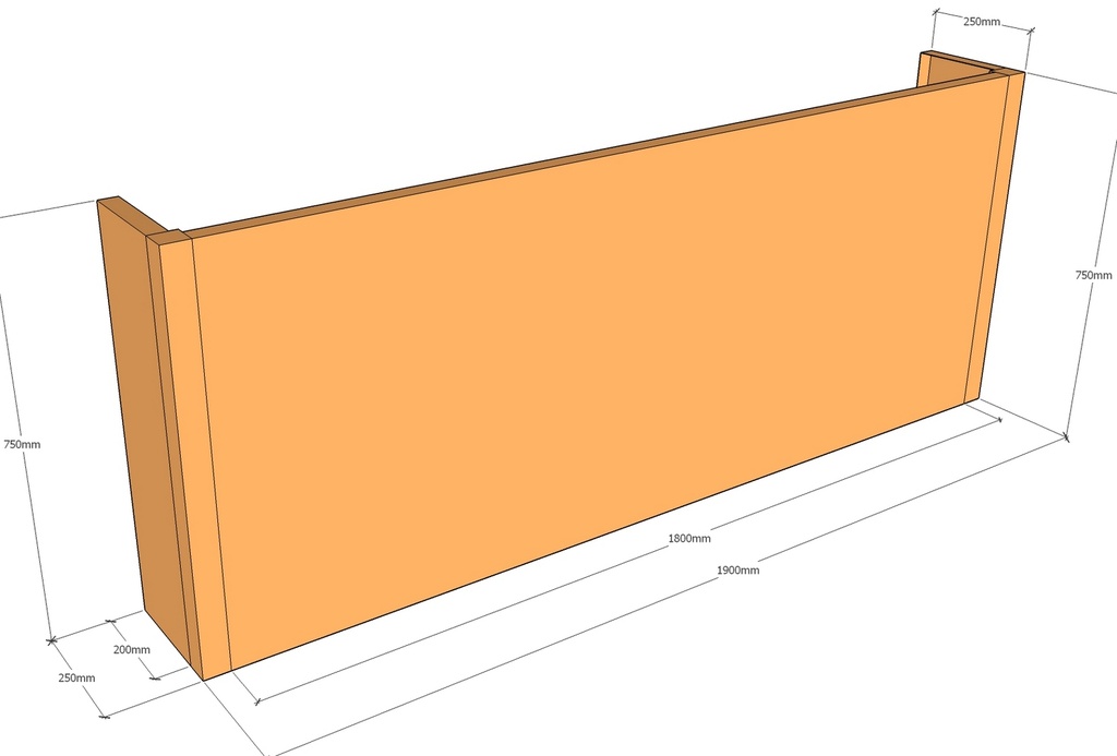 Backless 1900 x 250 x 750mm Tall