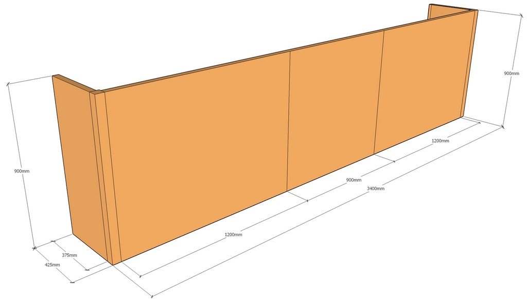 [CorPlaB3400-425-900] Backless 3400 x 425 x 900mm Tall