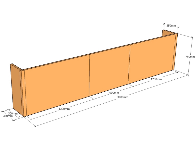 [CorPlaB3400-350-750] Backless 3400 x 350 x 750mm Tall