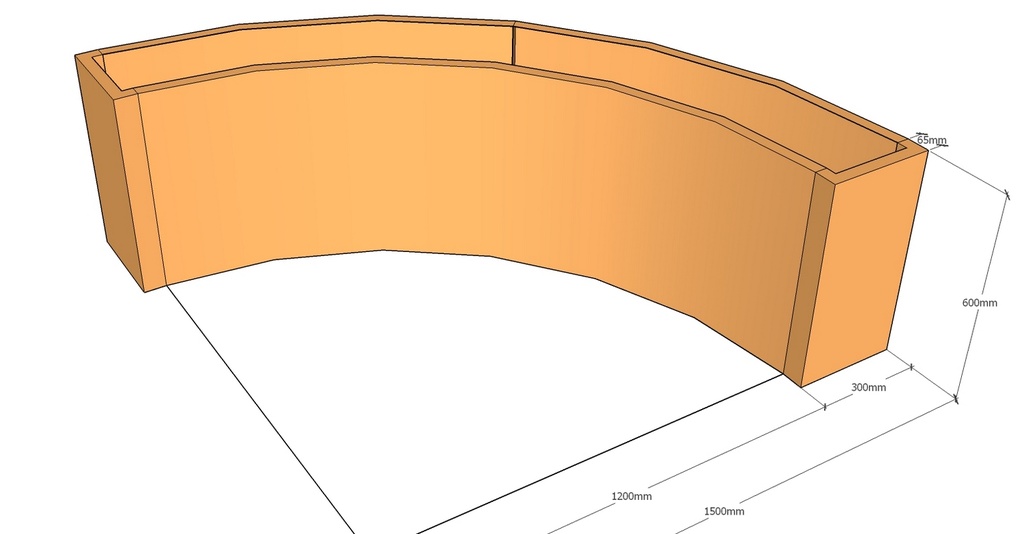 [CorPlaQ-1200-1500-600T] Quarter planter 1200-1500 radius x 600T