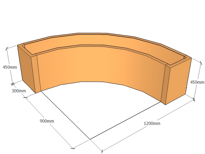 [CorPlaQ-900-1200-450T] Quarter planter 900-1200 radius x 450T