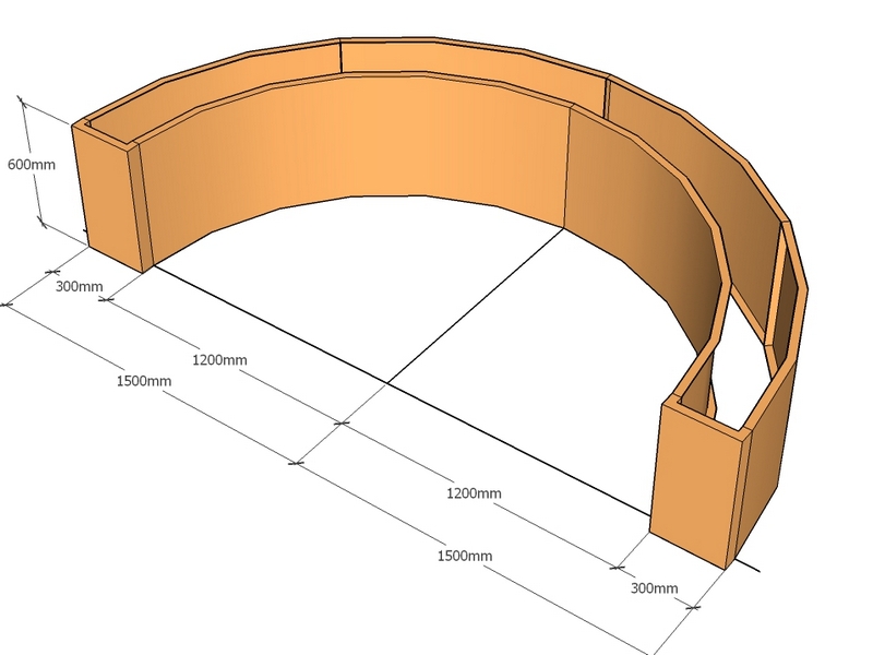 [CorPlaH-1200-1500-600T] Half planter 1200-1500 radius x 600T