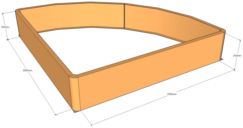 [CorPlaQS-1500-300T] Quarter seg planter 1500 radius x 300T