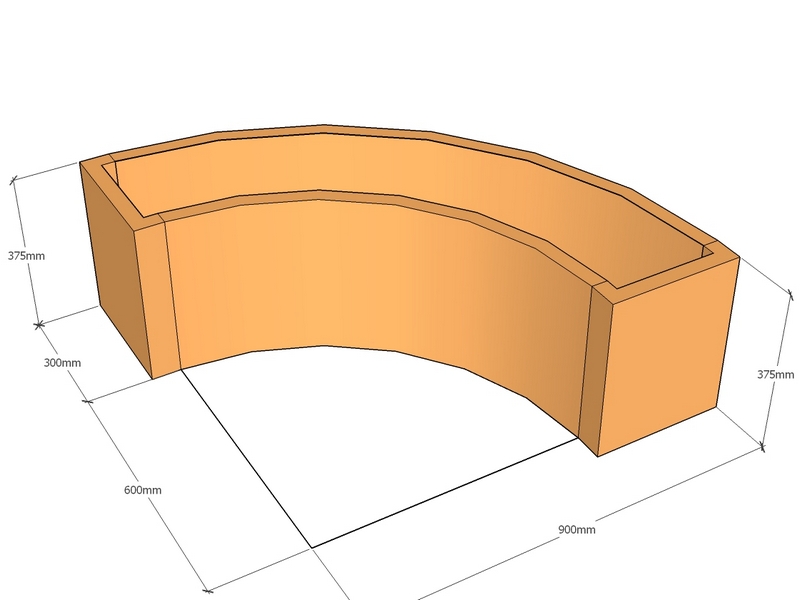 [CorPlaQ-600-900R-375T] Quarter planter 600-900 radius x 375T