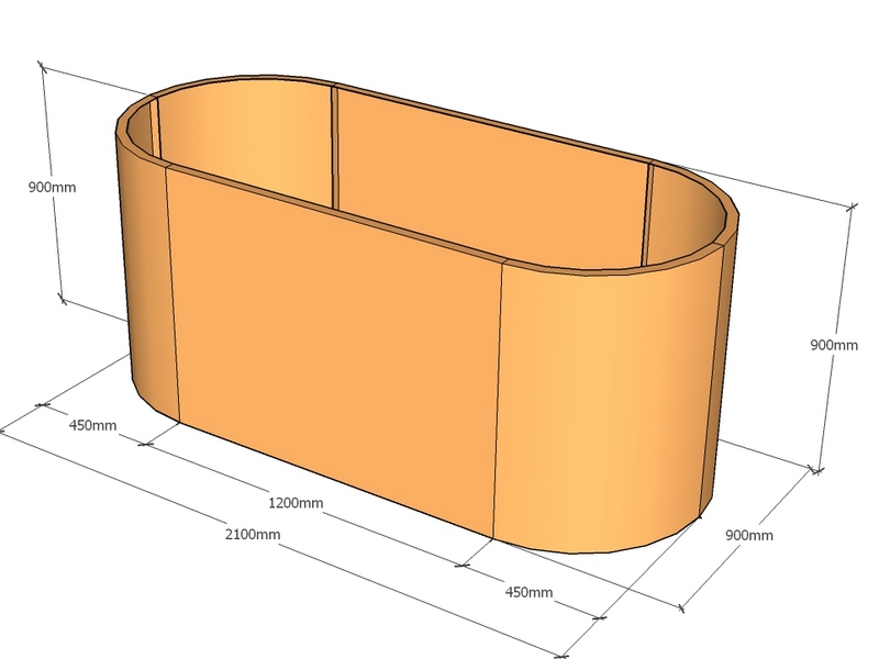 [CorPlaObl2100-450-900] Oblong planter 2100L x 450rad x 900Tall