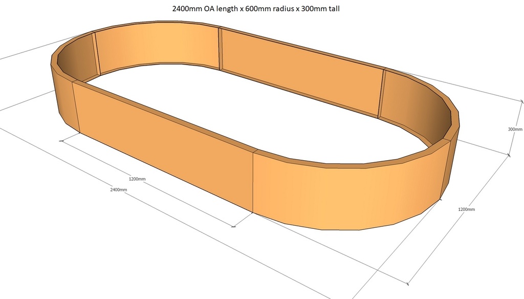 [CorPlaObl2400-600-300] Oblong planter 2400L x 600rad x 300Tall