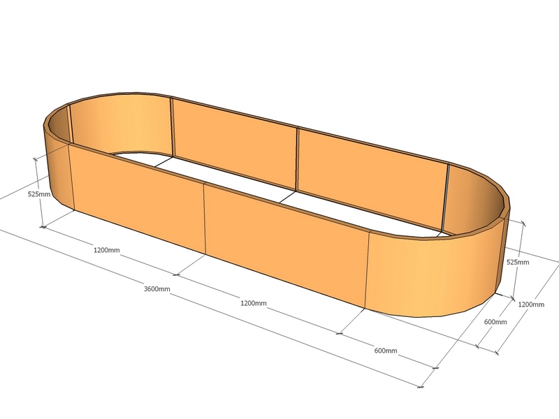 [CorPlaObl3600-600-525] Oblong planter 3600L x 600rad x 525Tall