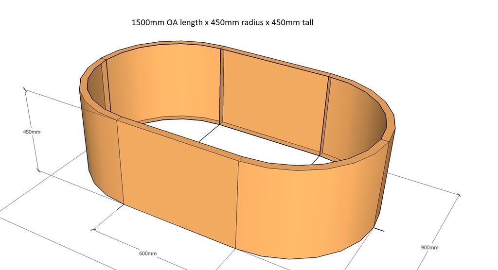 [CorPlaObl1500-450-450] Oblong planter 1500L x 450rad x 450Tall