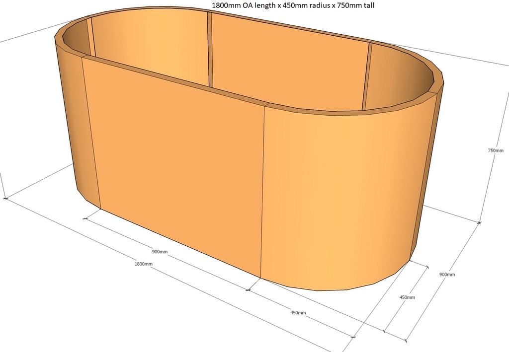 [CorPlaObl1800-450-750] Oblong planter 1800L x 450rad x 750Tall