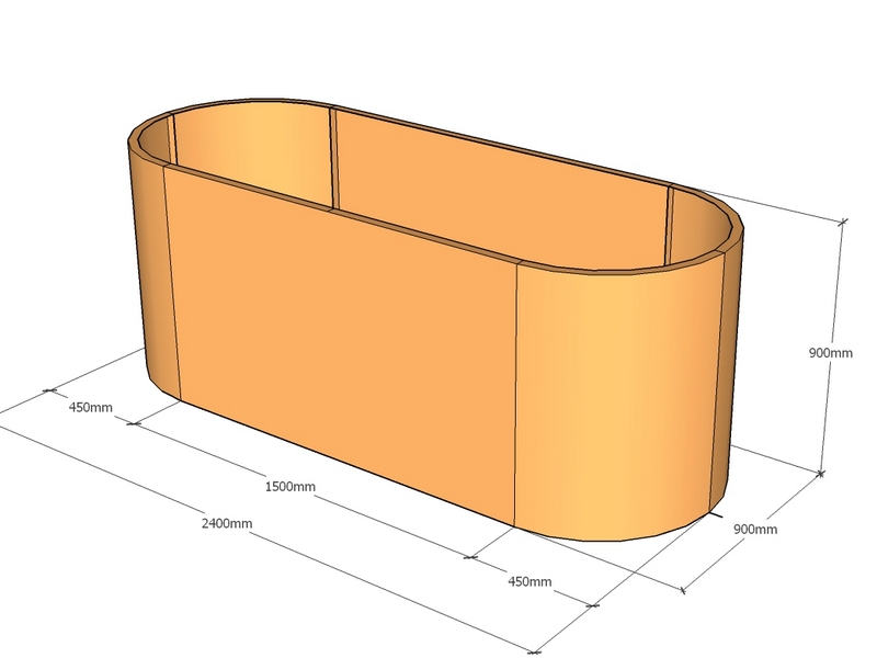 [CorPlaObl2400-450-900] Oblong planter 2400L x 450rad x 900Tall
