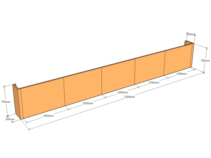 [CorRetKit5380-750-ntc] Retaining wall straight 5.38m long x 750mmT