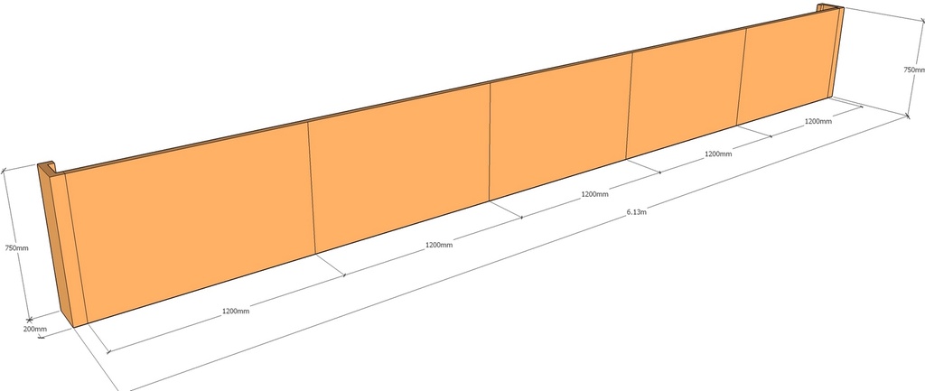 [CorRetKit6130-750-ntc] Retaining wall straight 6.13m long x 750mmT