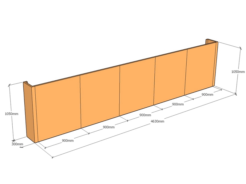 [CorRetKit4630-1050-ntc] Retaining wall straight 4.63m long x 1050mmT