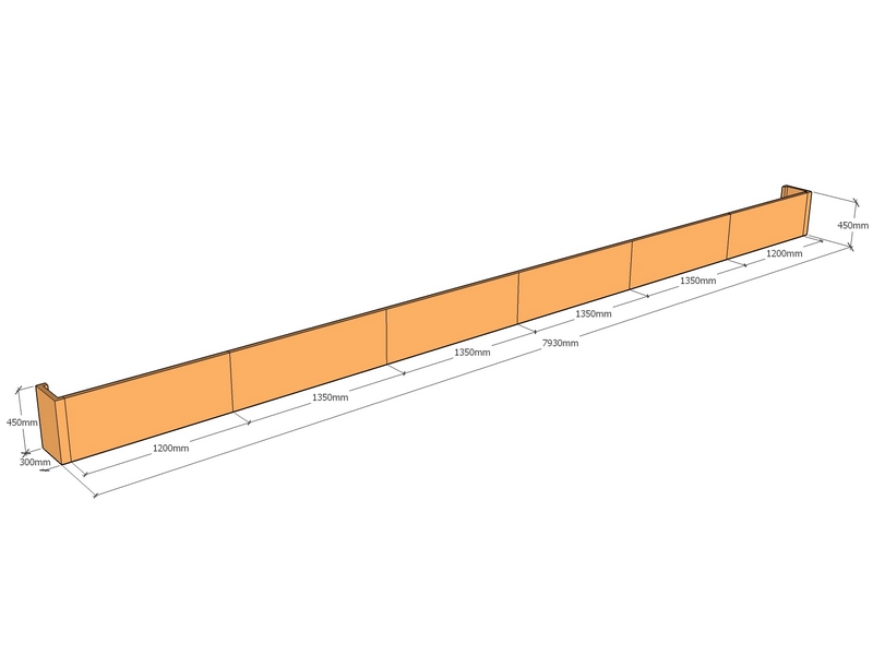 [CorRetKit7930-450-ntc] Retaining wall straight 7.93m long x 450mmT
