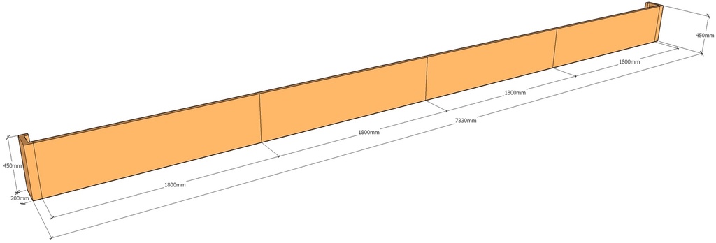 [CorRetKit7330-450-ntc] Retaining wall straight 7.33m long x 450mmT