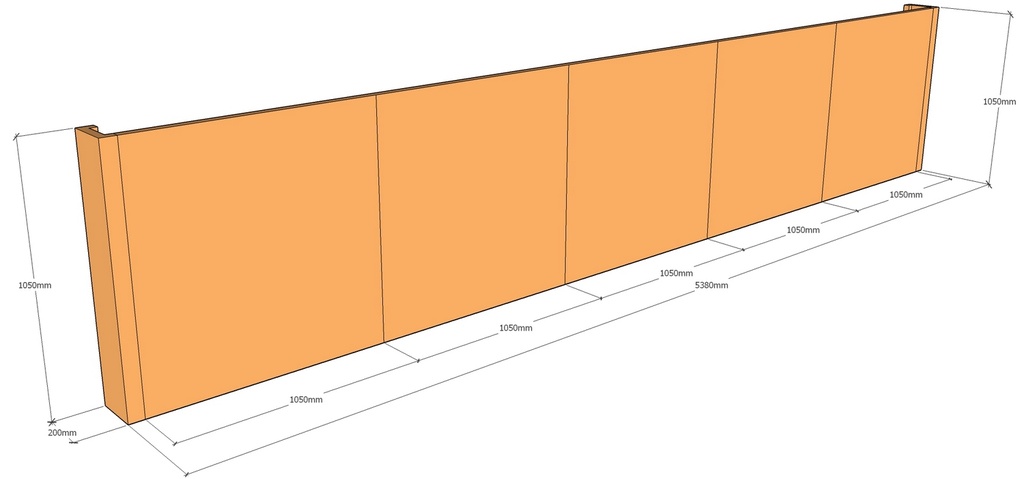 [CorRetKit5380-1050-ntc] Retaining wall straight 5.38m long x 1050mmT