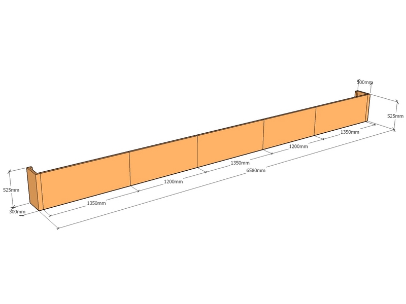[CorRetKit5380-525-ntc] Retaining wall straight 5.38m long x 525mmT